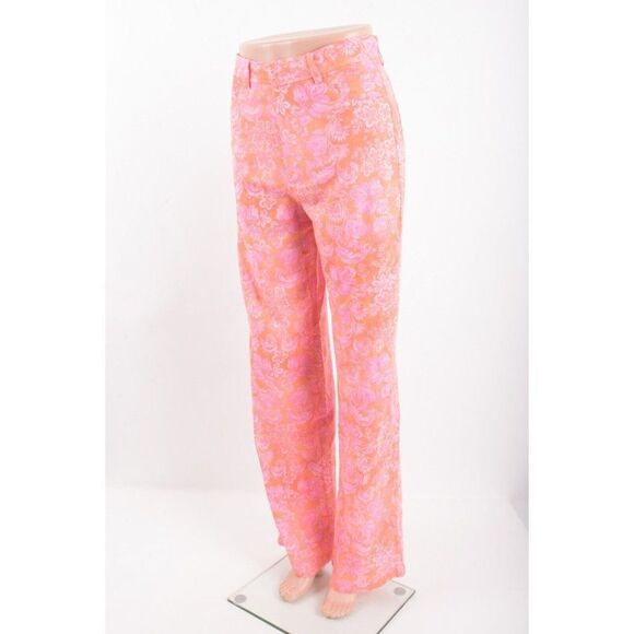 Zara Womens Linen Blend Trousers Pants XS Orange Pink Paisley 8042/010 NWT - Picture 3 of 7